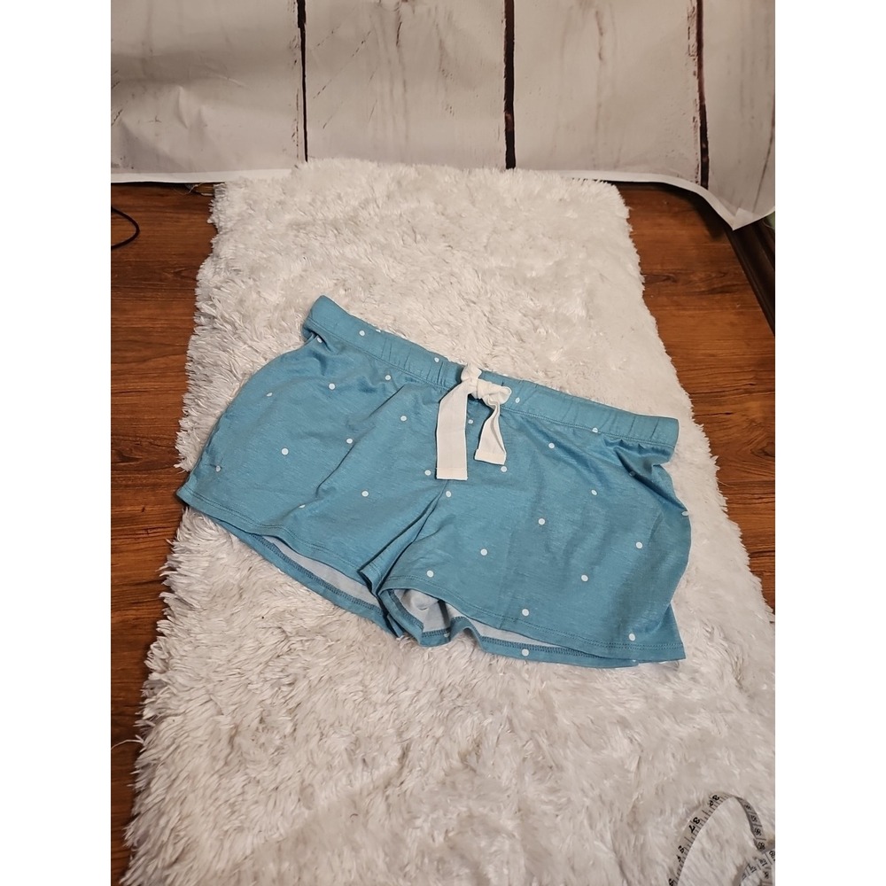 Felina Polka Dot Lounge Shorts M Medium Blue White Drawstring Pajama Sleepwear